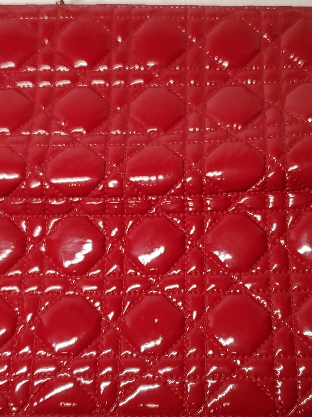 Authentic Christian Dior Red Quilted Patent Cannage Chain-Strap Shoulder Bag - Picture 10 of 16